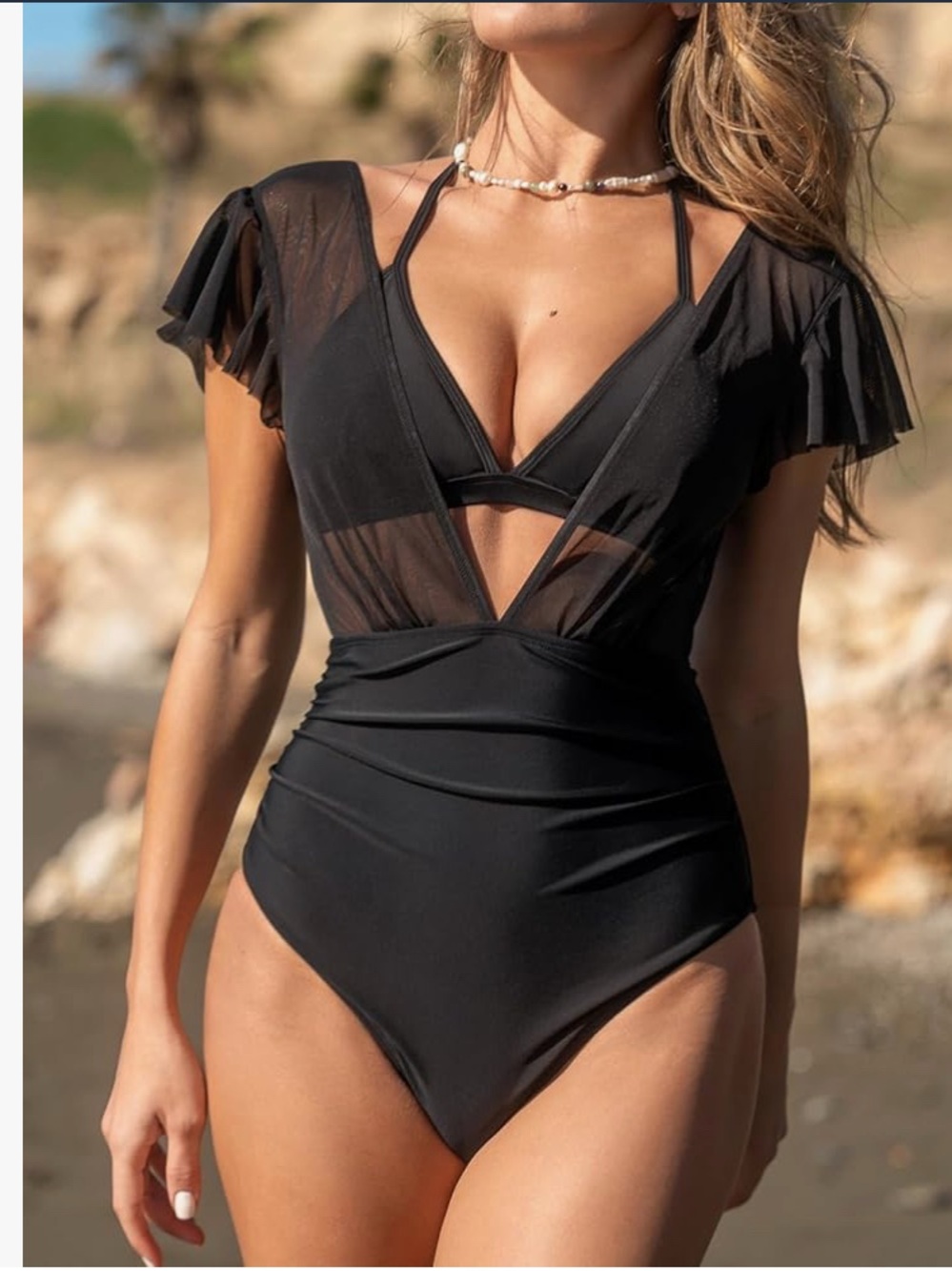 Cupshe Black Sheer Panel One-Piece Swimsuit
